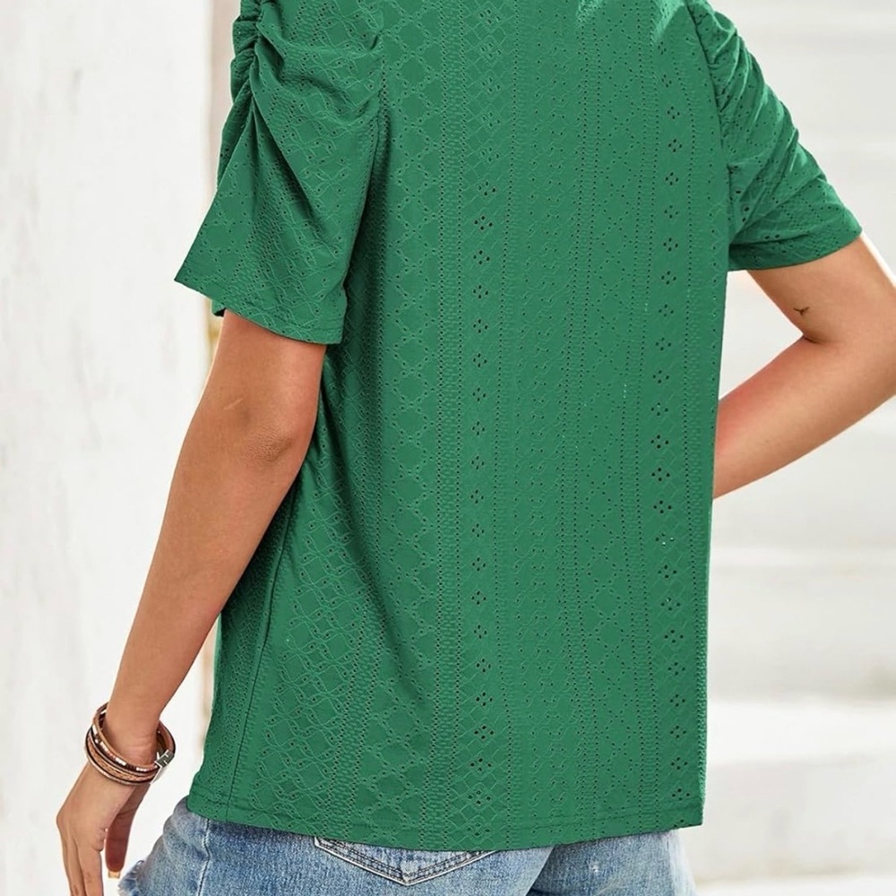 Dokotoo Elegant Green Square Neck Loose Fit Short Sleeve Blouse size L - Picture 3 of 9